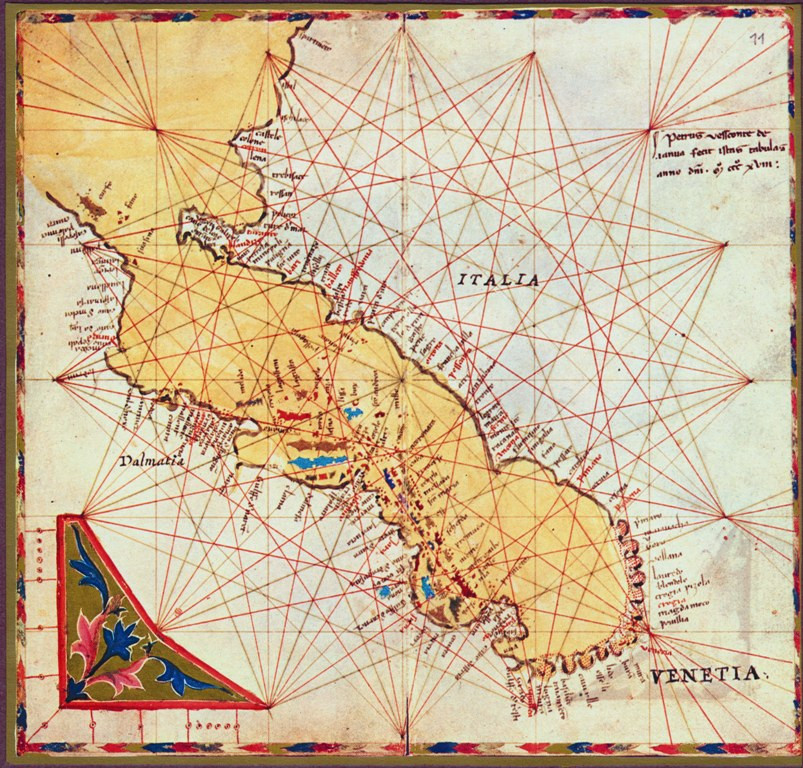Карта Адриатического моря, лист из атласа Пьетро Весконте 1318 года. Фото: https://en.wikipedia.org