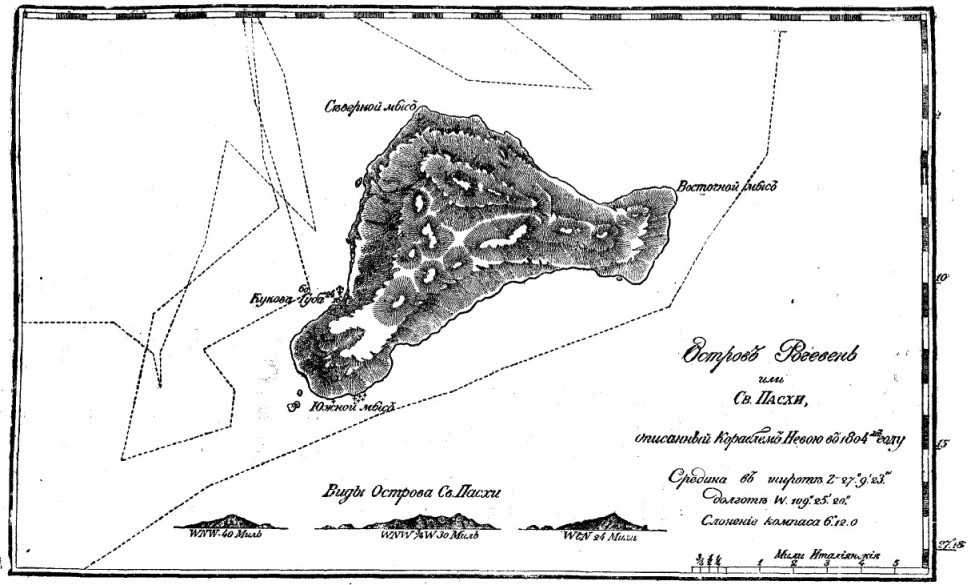 Карта острова Пасхи. Рисунок Ю. Лисянского