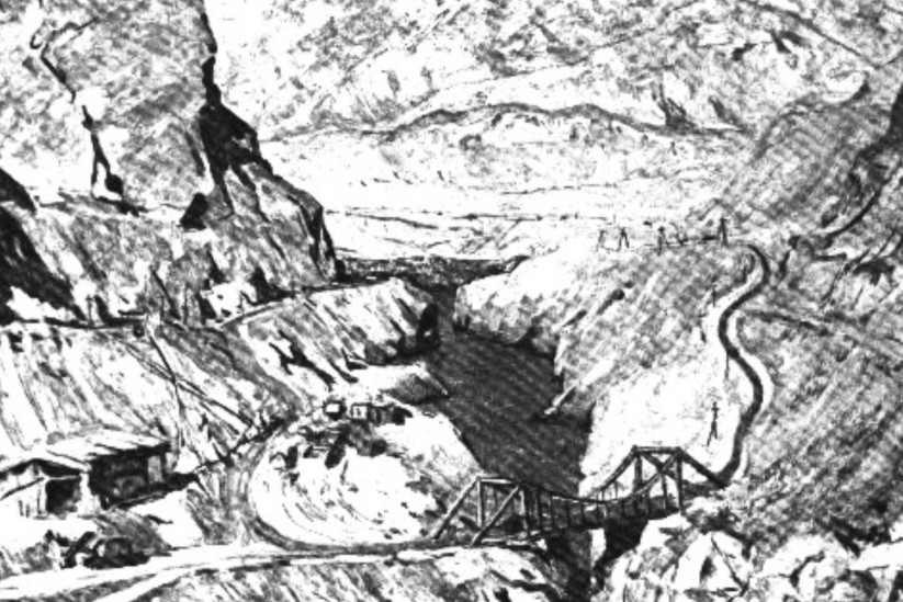 Река Вахш, Пулисангинское ущелье, 1950-е. Фото: из личного архива Ю.П.Баденкова