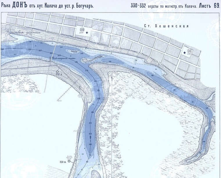 Река Дон и станица Вёшенская. Фрагмент атласа 
