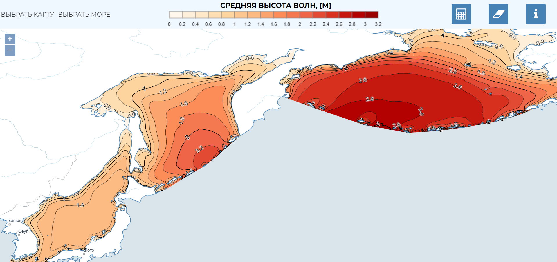 Интерфейс веб-атласа доступной волновой энергии морей России. Фото предоставлено пресс-службой РГО