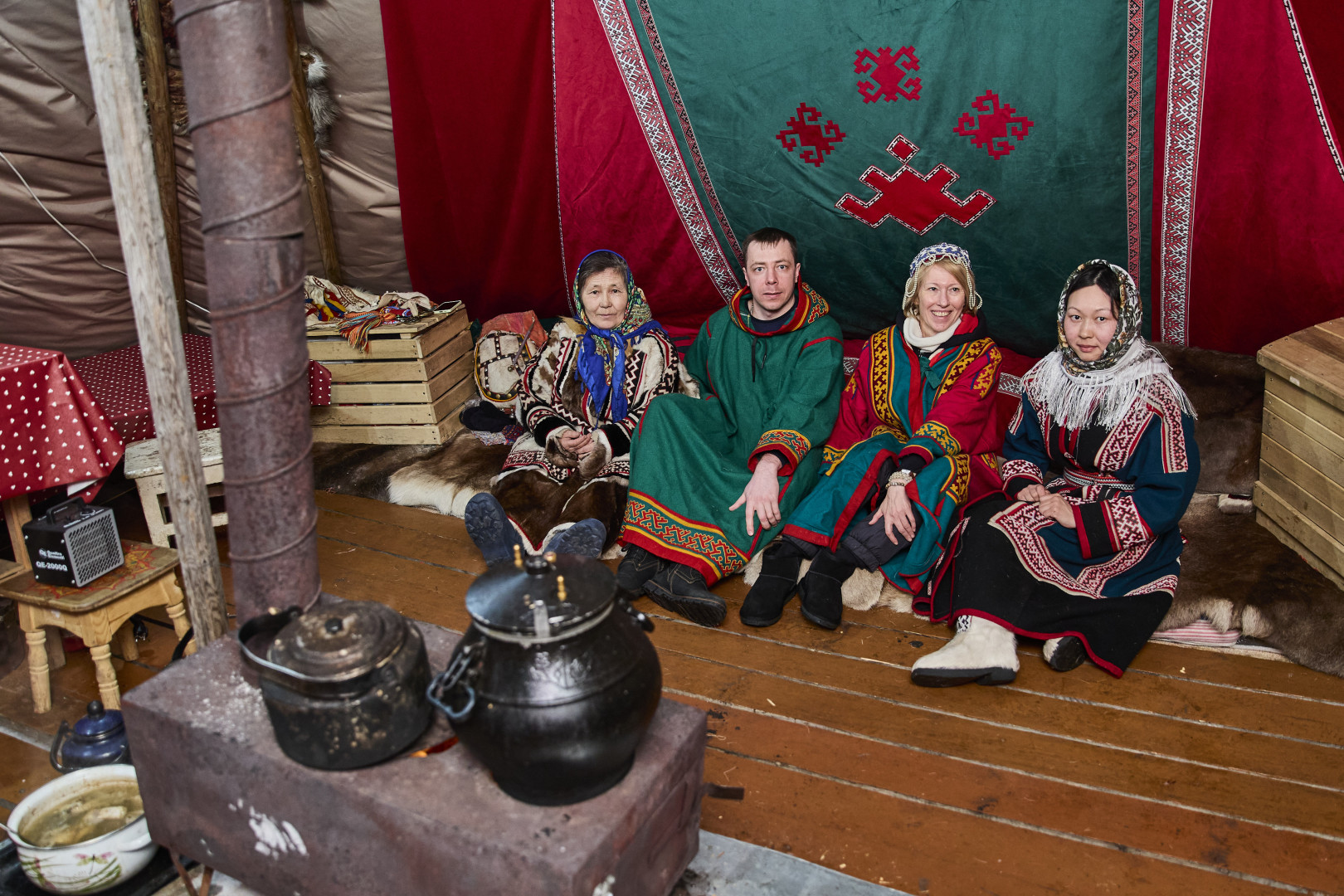 The delegation of the RGS at the reindeer herders' camp. Photo: Sergei Polyukhov