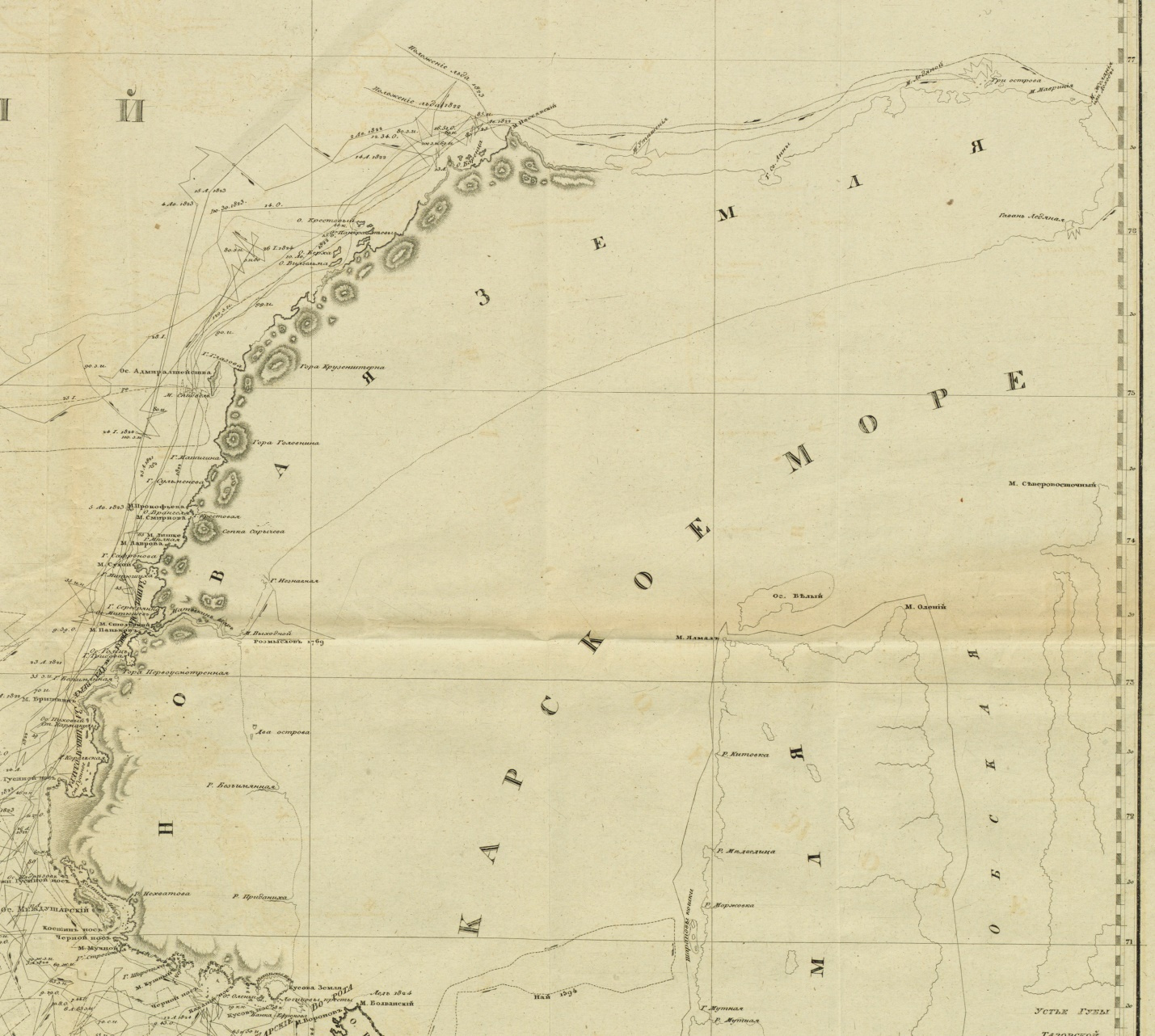 Фрагмент Карты 1828 года. Опубликована только в первом издании книги Ф. П. Литке