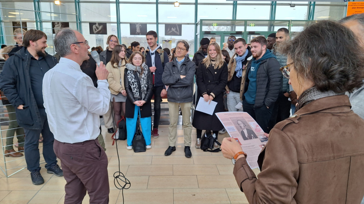 Laurent Touchart at the opening of the exhibition of the Russian Geographical Society at the University of Orleans. Photo: RGS Center in France