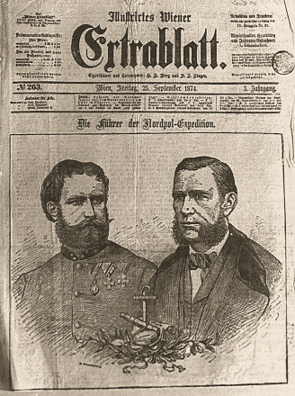 Газета 1874 года, слева Юлиус Пайер, справа Карл Вайпрехт. Фото: https://ru.wikipedia.org