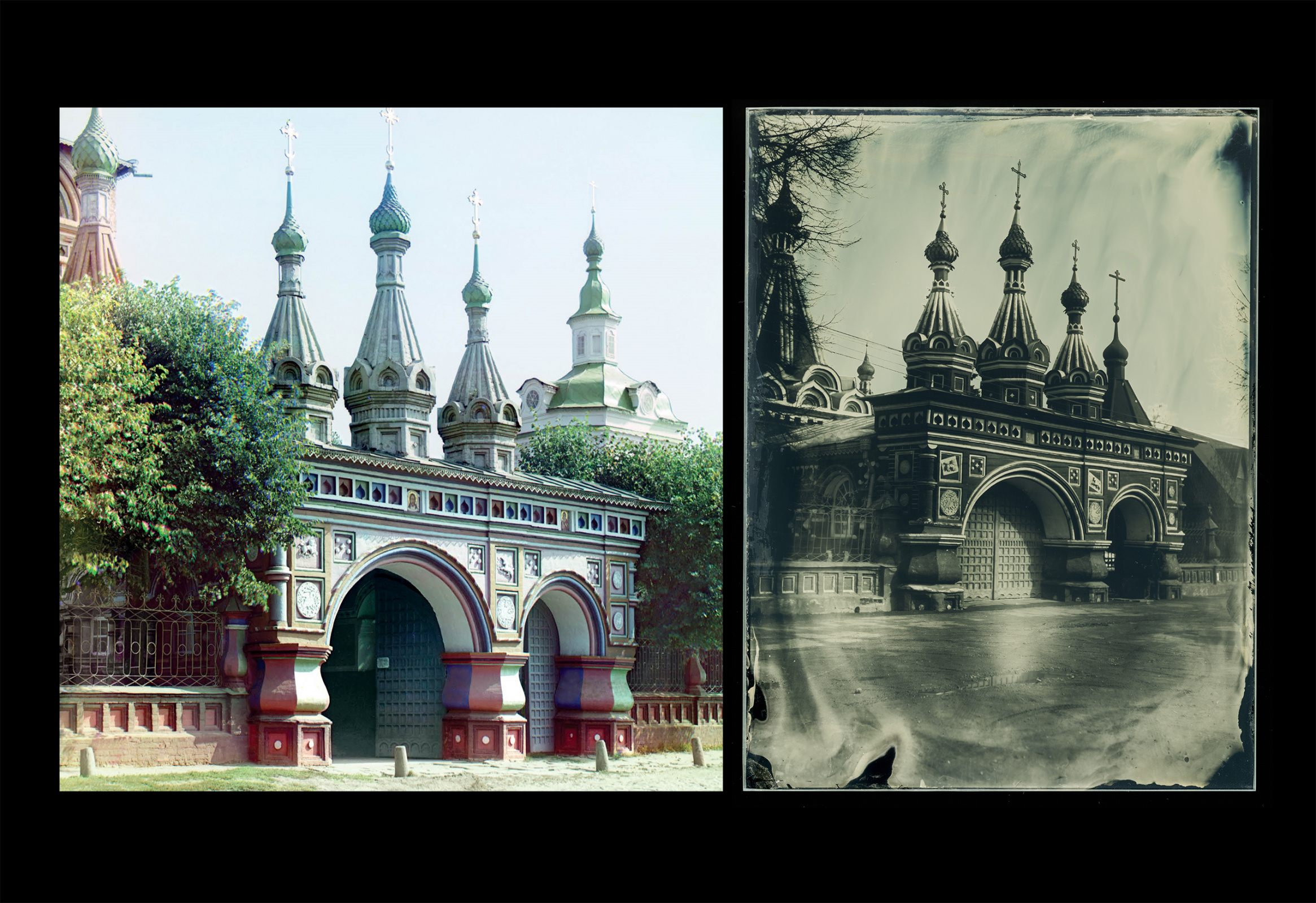 Вход в церковь Воскресения. Кострома. Слева - фото Сергея Прокудина (1910 г.), справа - фото участника фотоконкурса 