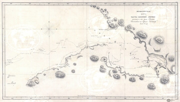 Меркаторская карта части Северной Америки, начиная от мыса Принца Валлийского до Зунда Котцебу. Из 