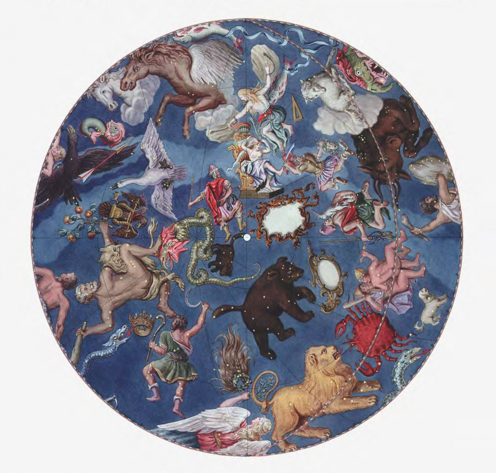 Звёздное небо глобуса. Северное полушарие. Иллюстрация из книги Э. П. Карпеева «Большой Готторпский глобус»