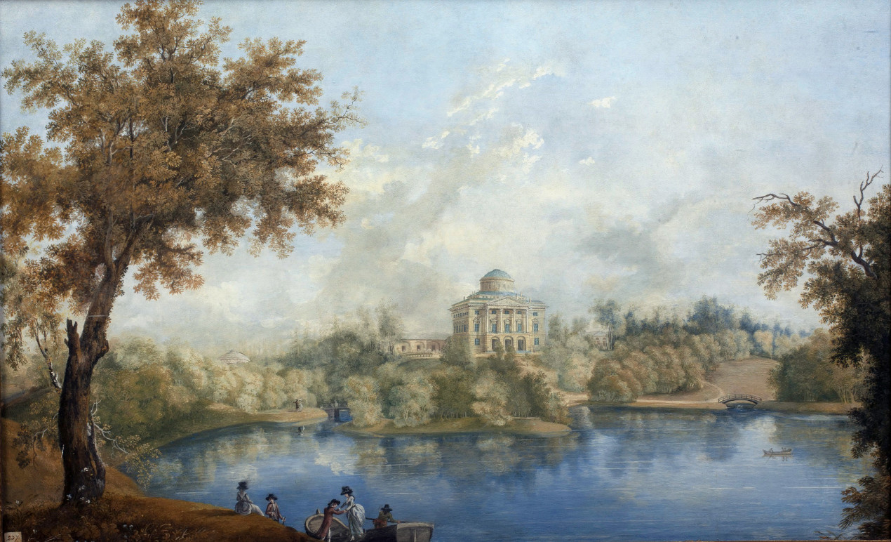 С.Ф.Щедрин. Вид Павловского дворца со стороны реки Славянки. 1791 г. Гуашь
