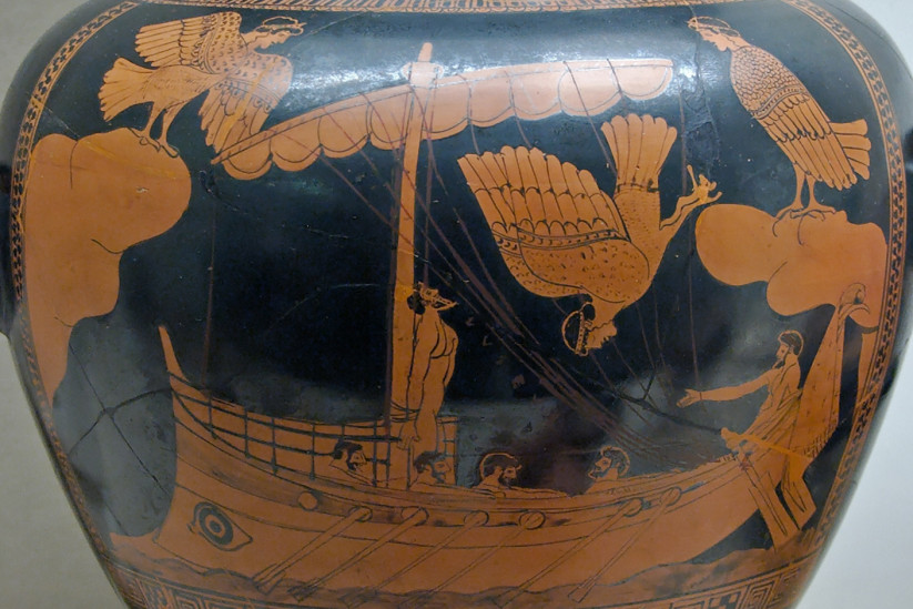Древнегреческая ваза 5 века до н. э. с иллюстрацией Одиссея и сирен. Фото: wikipedia.org