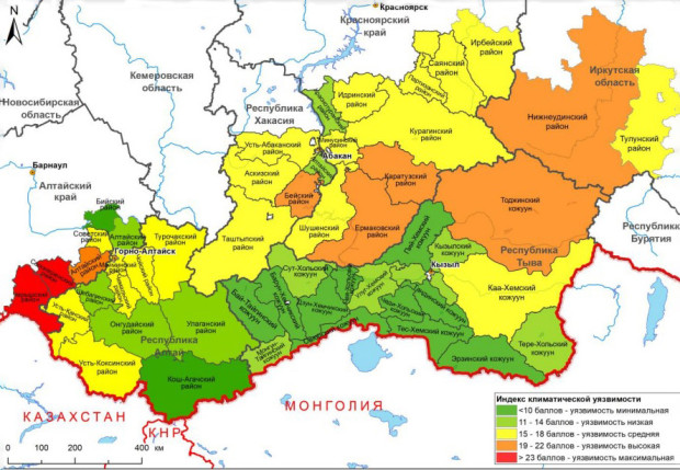 Один из результатов исследования - графическая схема районирования территорий Сибири по климатической уязвимости. Фото: www.spbu.ru