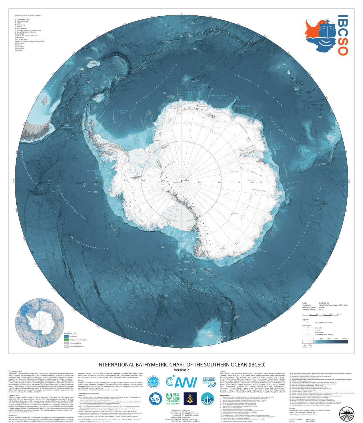 Международная батиметрическая карта южного океана. Фото: The International Bathymetric Chart of the Southern Ocean Version 2 (IBCSO v2). PANGAEA, doi: 10.1594/PANGAEA.937574