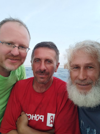 The crew of the circumnavigation: Filip Alekseev, Stanislav Berezkin, Evgeny Kovalevsky. Photos of the expedition participants