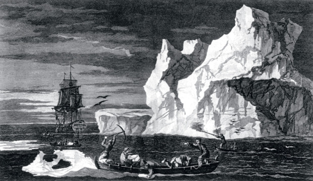 Корабль капитана Кука возле айсберга. Гравюра конца XVIII века. Фото: https://en.wikipedia.org