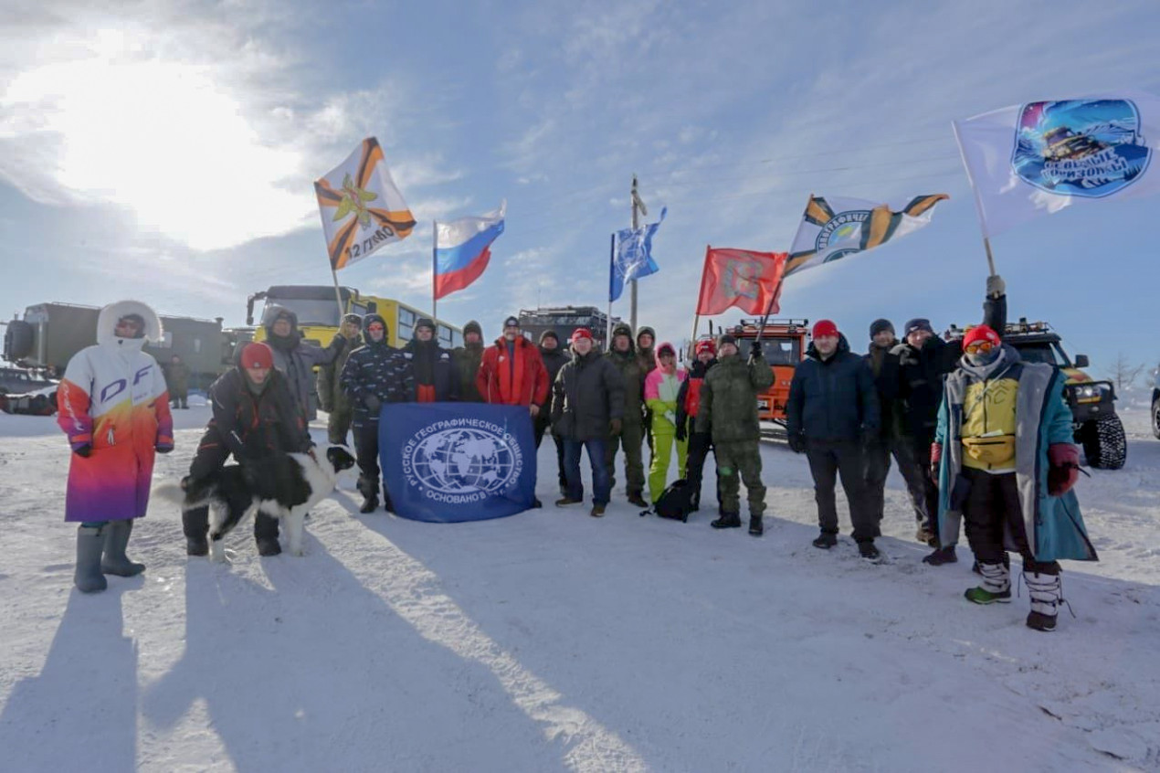 The delegation of the RGS at the reindeer herders' camp. Photo: Sergei Polyukhov