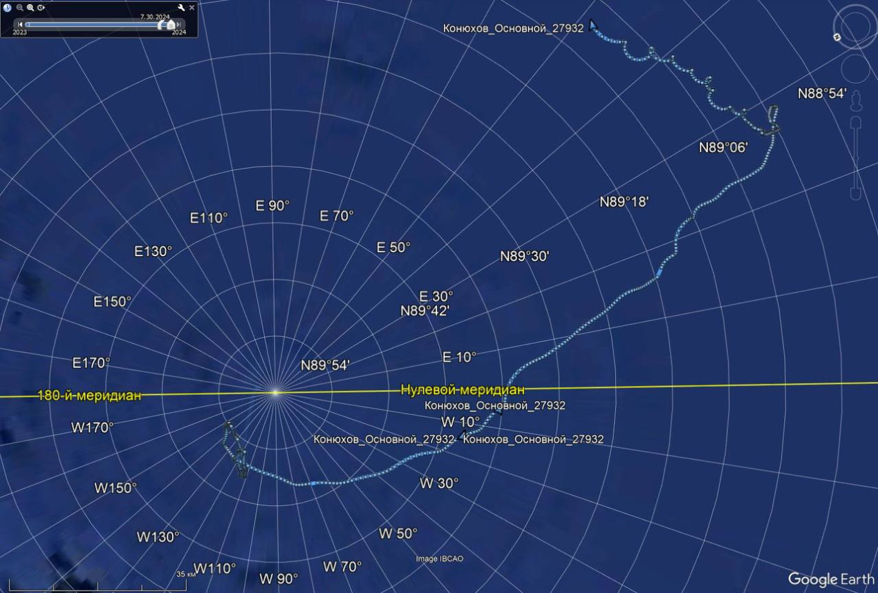 The scheme of movement of the drifting polar station of Fedor Konyukhov