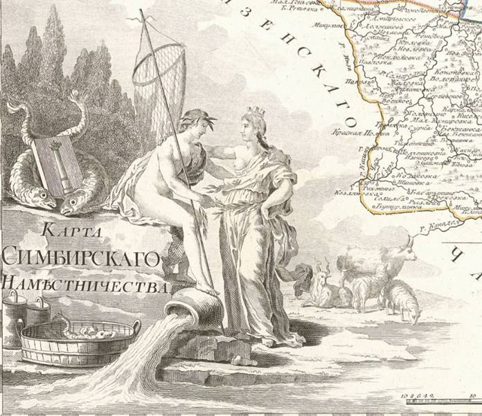 Фрагмент карты Симбирского наместничества, 1792 г. Фото с Геопортала РГО