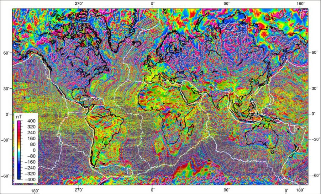 Рис. 2. Аномальное МПЗ. Мировая магнитная карта АМПЗ WDMAM   (World Digital Magnetic Anomaly Map).  (1:50 000 000, 2007). Изображение предоставлено участниками экспедиции