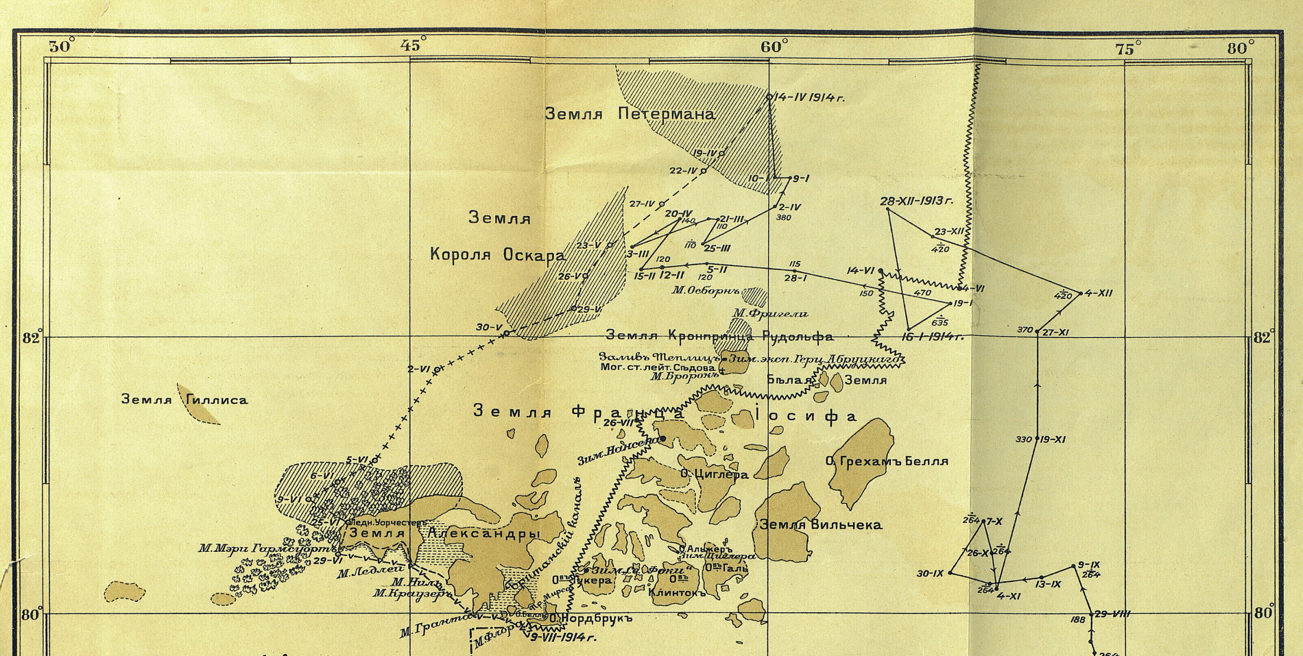 Фрагмент карты района экспедиции Георгия Брусилова. Фото:wikipedia.org 