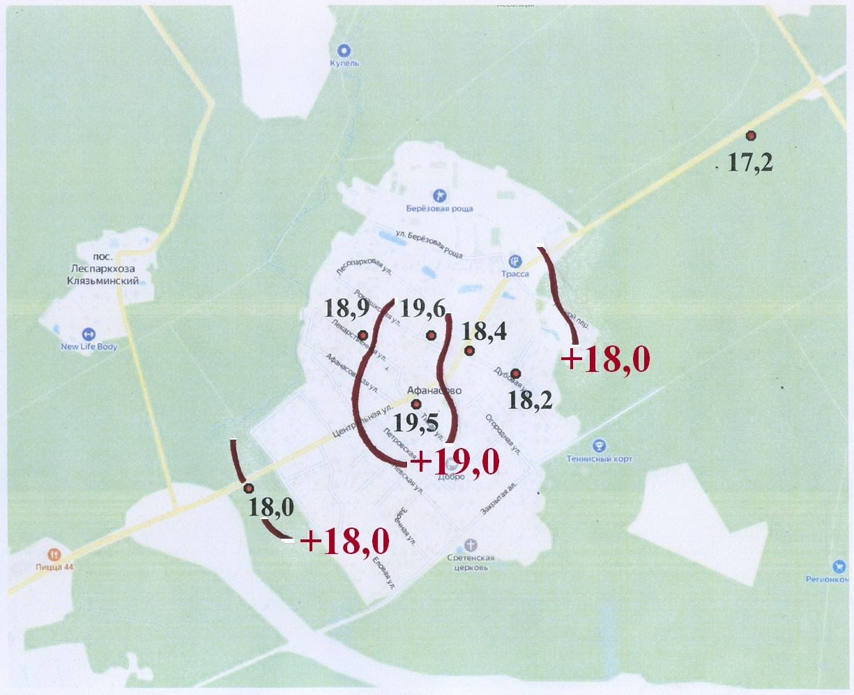 Карта первого эксперимента в Афанасово. Предоставлено кафедрой метеорологии и климатологии МГУ