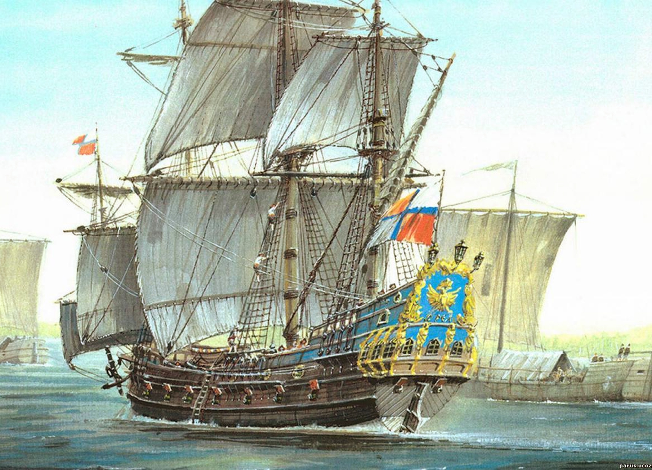 Построенный в 1667 году первый русский военный корабль –  трехмачтовый фрегат «Орел». Фото: fotki.yandex.ru