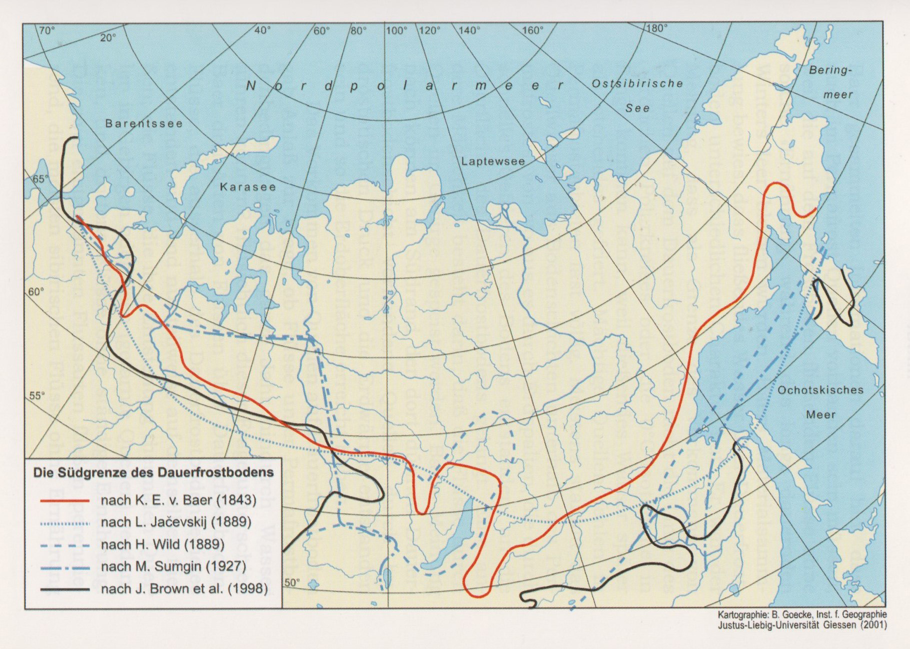 Южная граница вечной мерзлоты по Карлу Бэру. Фото: wikipedia.org
