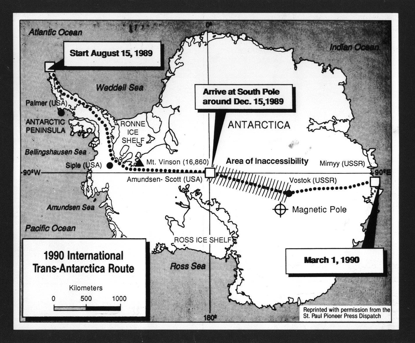 Маршрут Трансантарктической экспедиции. Карта из архива Константина Зайцева