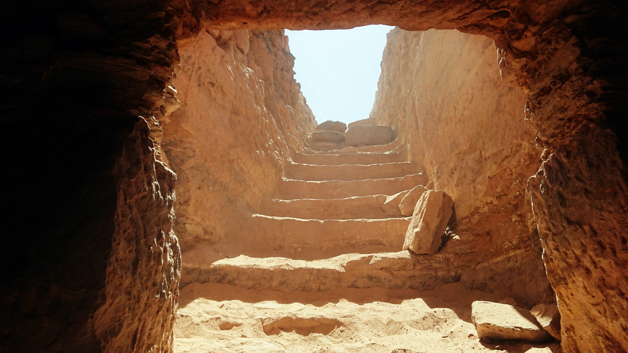 Descent into tomb AGH026, view from inside the tomb. Photo: @eimawa-unimi 