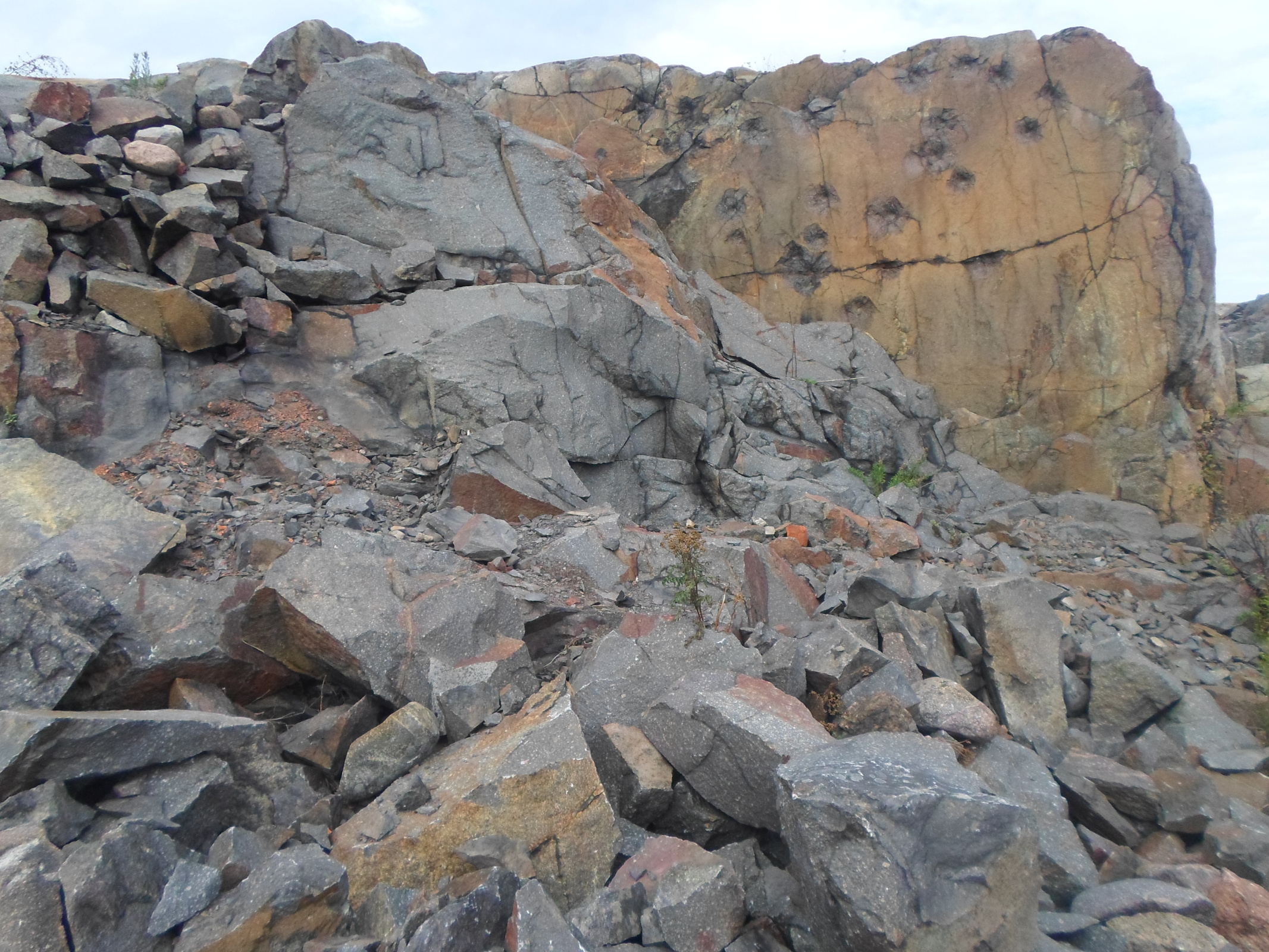 Скала в Южной деревне (Кийскинкюля) со следами от малокалиберных зенитных снарядов. Фото: Артём Пастухов 
