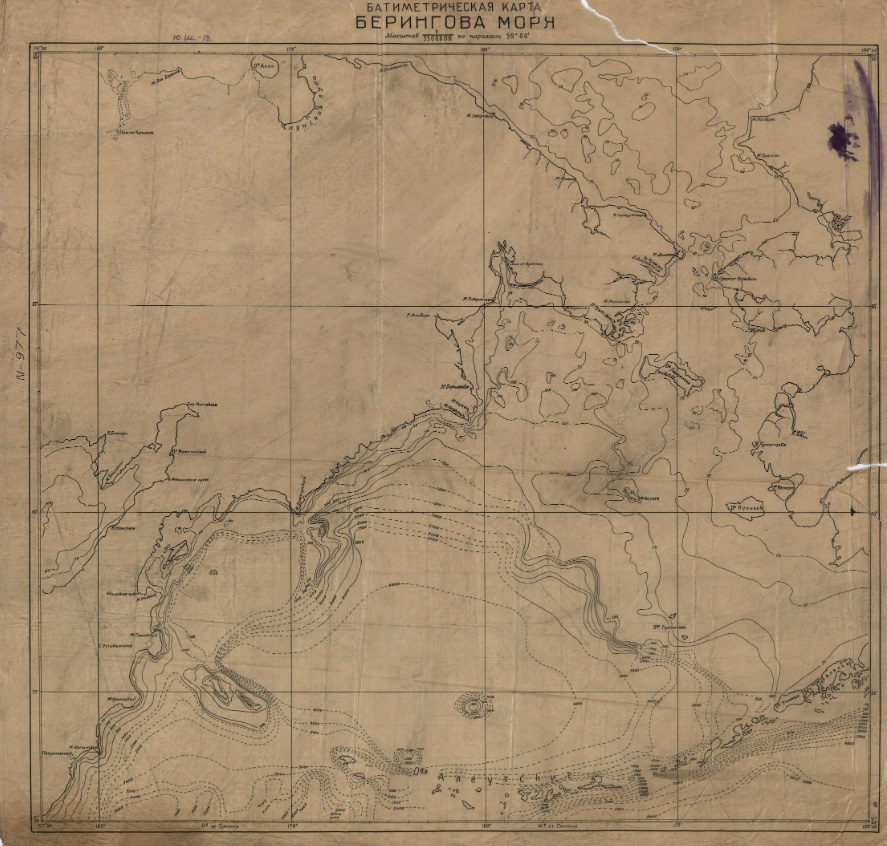 Рукописная батиметрическая карта Берингова моря, созданная Ю. М. Шокальским. Фото: Картографический фонд РГО