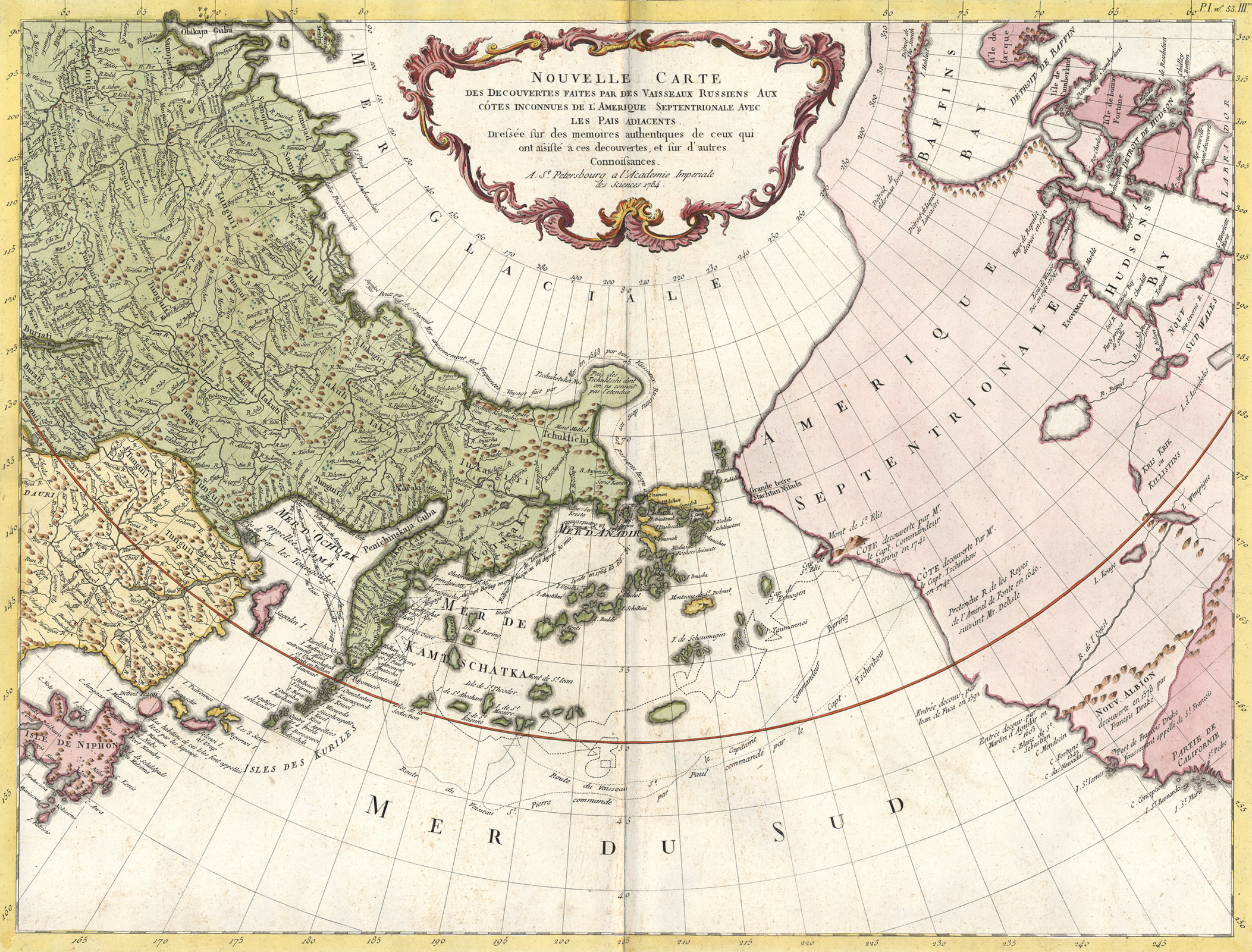 Новая карта открытий, сделанных российскими мореплавателями. Императорская Санкт-Петербургская академия наук. 1784 год. Источник: Картографический фонд РГО