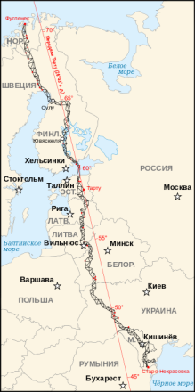 Дуга Струве на современной карте. Фото: https://ru.wikipedia.org