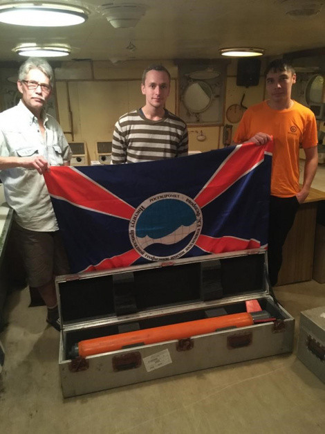 Fig. 10. Members of the magnetometric group of the round-the-world Antarctic expedition of the Russian Navy on the oceanographic research vessel