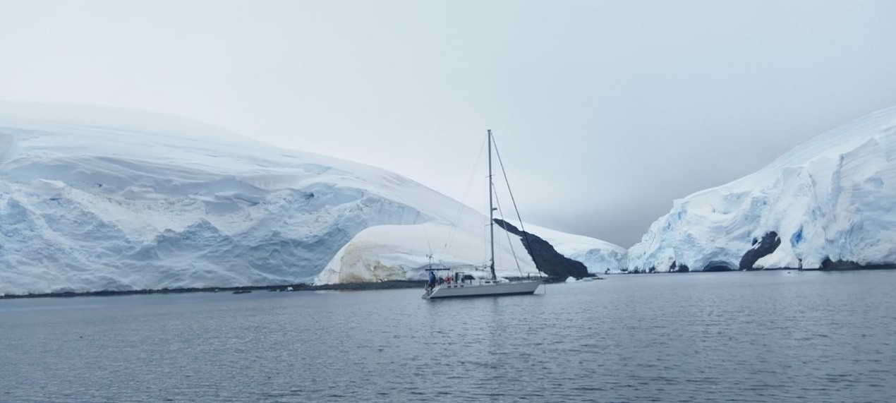 The ship Club off the coast of Antarctica. Photo provided by the expedition members