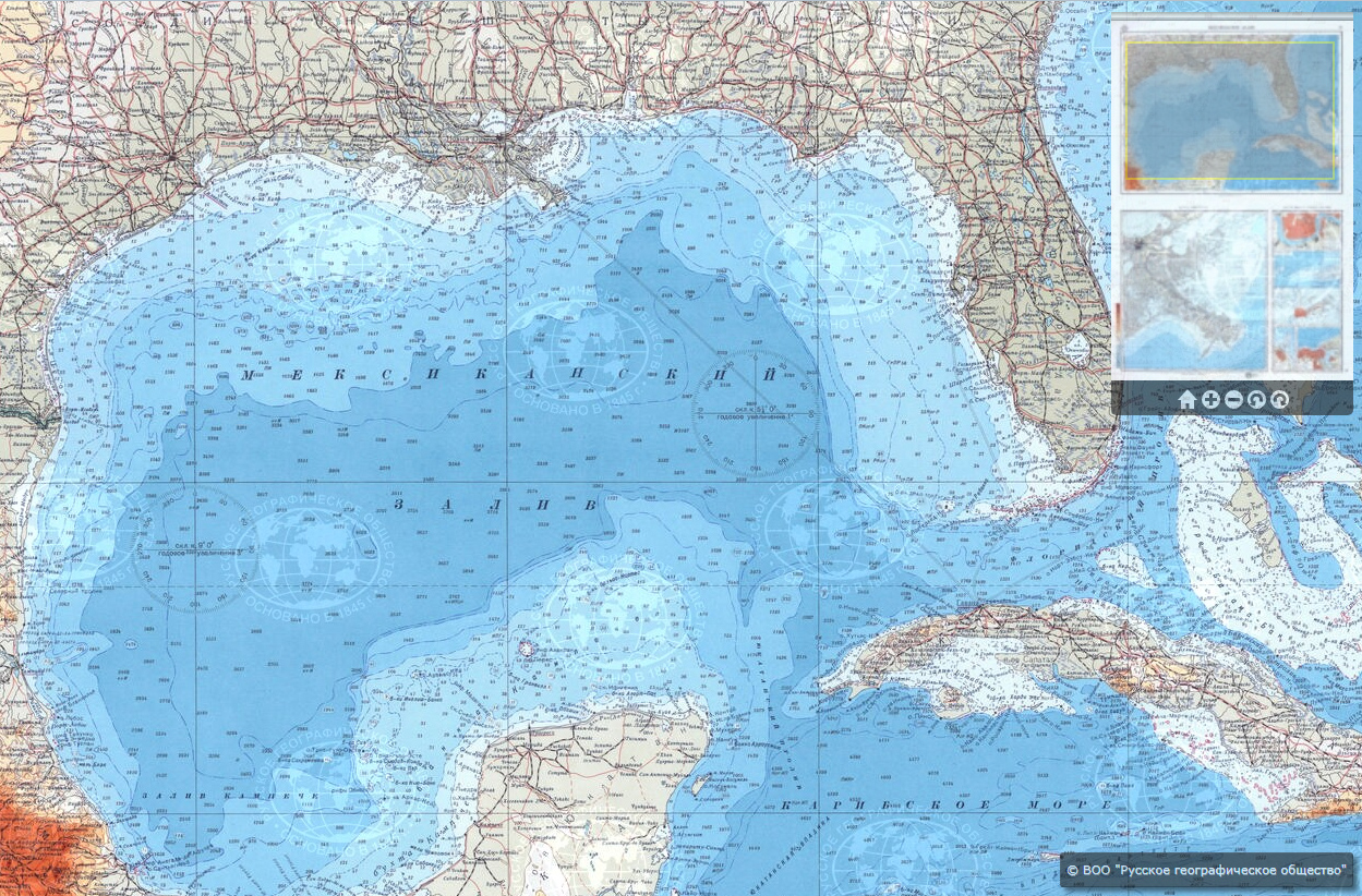 Карта Мексиканского залива из Морского атласа СССР. Геопортал РГО