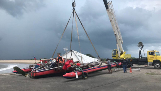 Russian Ocean Way Trimaran Crew Preparing Their Vessel to Continue Sailing