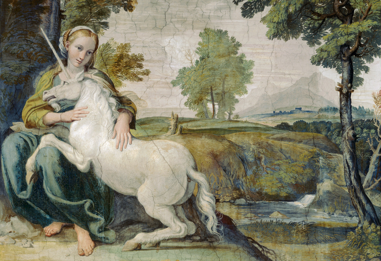 Девушка и единорог. Фреска из палаццо Фарнезе. Фото: wikipedia.org/Palazzo Farnese/Domenico Zampieri