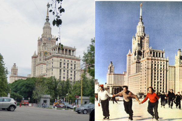 Историческая фотография Москвы, совмещённая с современным изображением (хронопара)